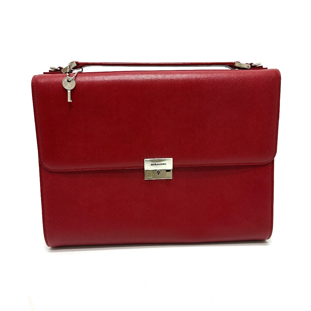 バーバリー BURBERRY ロゴ 2WAY ビジネスバッグ レザー レッド