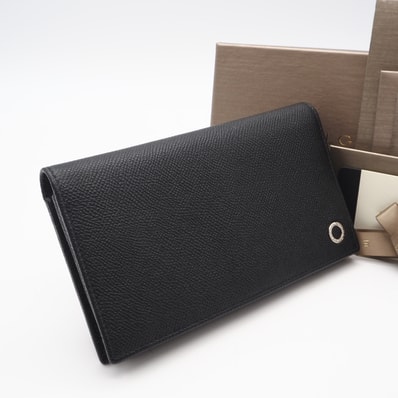 美品 BVLGARI ブルガリ グレインレザー ブルガリブルガリ マン 2つ折長財布 288257 長財布 ブラック レッド グレインカーフレザー メンズ