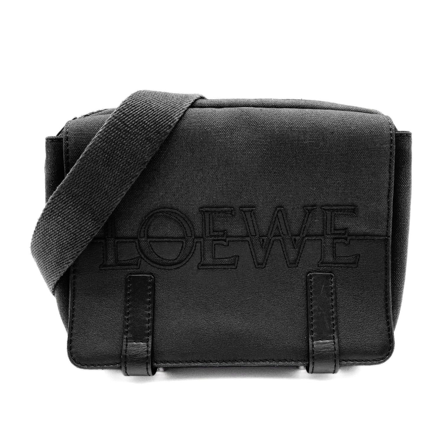 LOEWE ロエベ ロゴ メッセンジャーバッグ
 XS キャンバス レザー ブラック ユニセックス
 【中古】