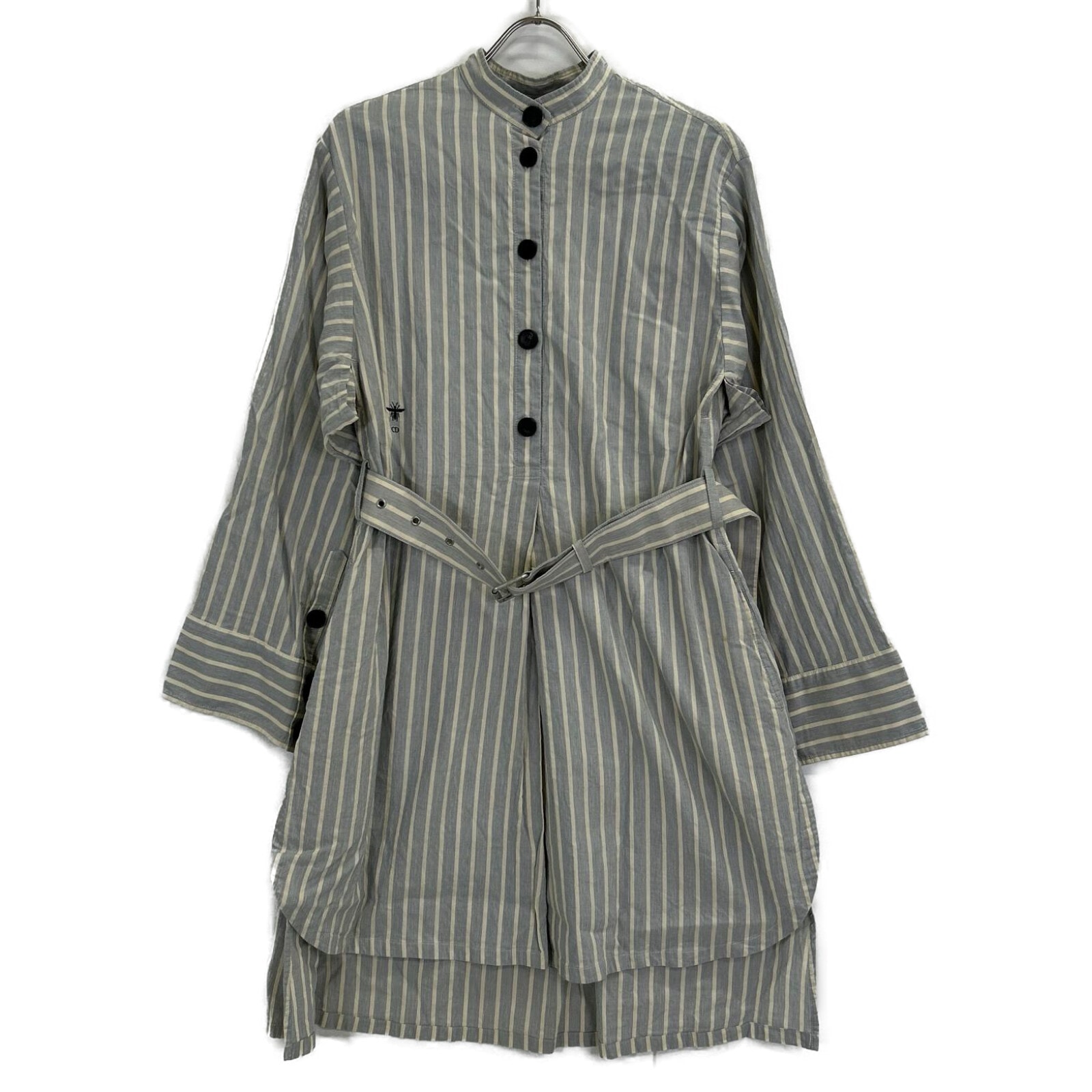 クリスチャンディオール ブルー 327R11A3157 リネンコットン ストライフ ゚シャツ 38