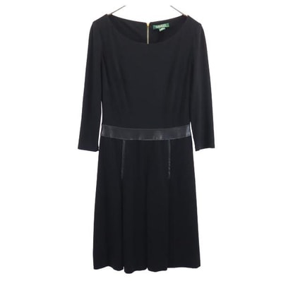 LAUREN RALPH LAUREN ローレンラルフローレン 7分袖 切替 ワンピース 4 ブラック DRESS