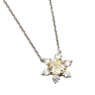 美品 ティファニー バターカップ ネックレス ダイヤモンド イエローダイヤ 0.44ct/FY/IF/3EX/NONE AU750 K18WG Pt950 レディース イエローゴールド プラチナ ジュエリー TIFFANY&Co.