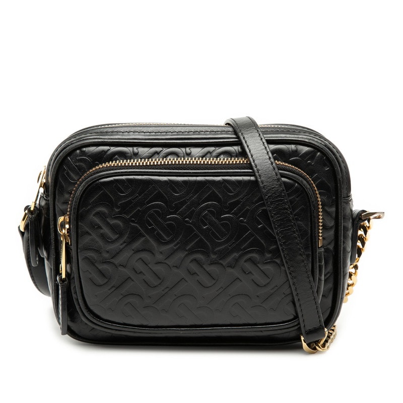 バーバリー TBロゴ 斜め掛け チェーン ショルダーバッグ ブラック レザー レディース BURBERRY 【中古】