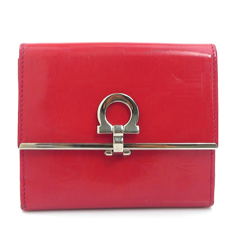 サルヴァトーレフェラガモ Salvatore Ferragamo 二つ折り財布 ガンチーニ レザー レッド レディース【中古】 r11095a