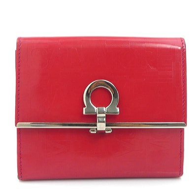サルヴァトーレフェラガモ Salvatore Ferragamo 二つ折り財布 ガンチーニ レザー レッド レディース【中古】 r11095a