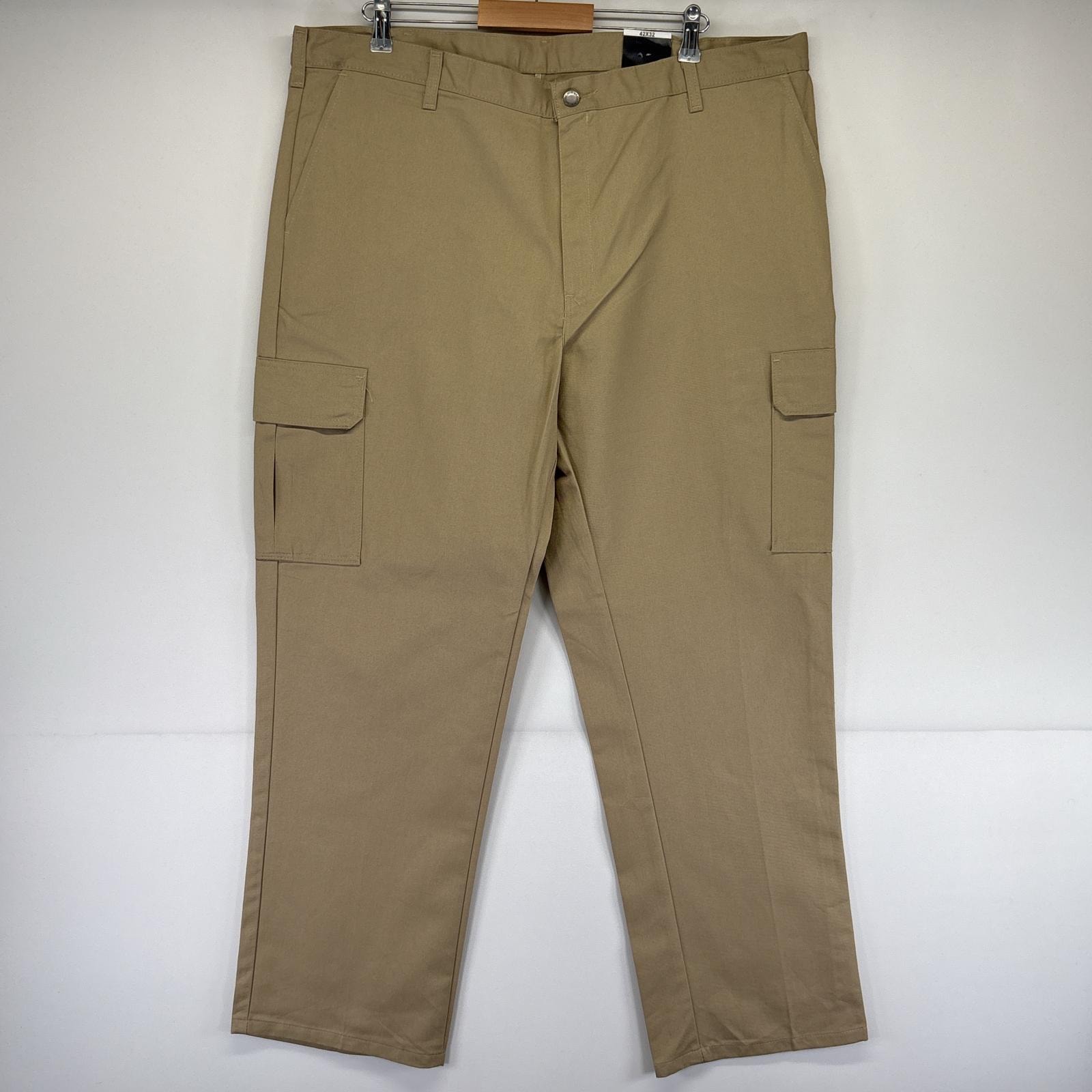 古着 美品 ディッキーズ Dickies ワークパンツ デッドストック タグ付き カーゴ 大きいサイズ ワンポイント w42 L32  ベージュ メンズ