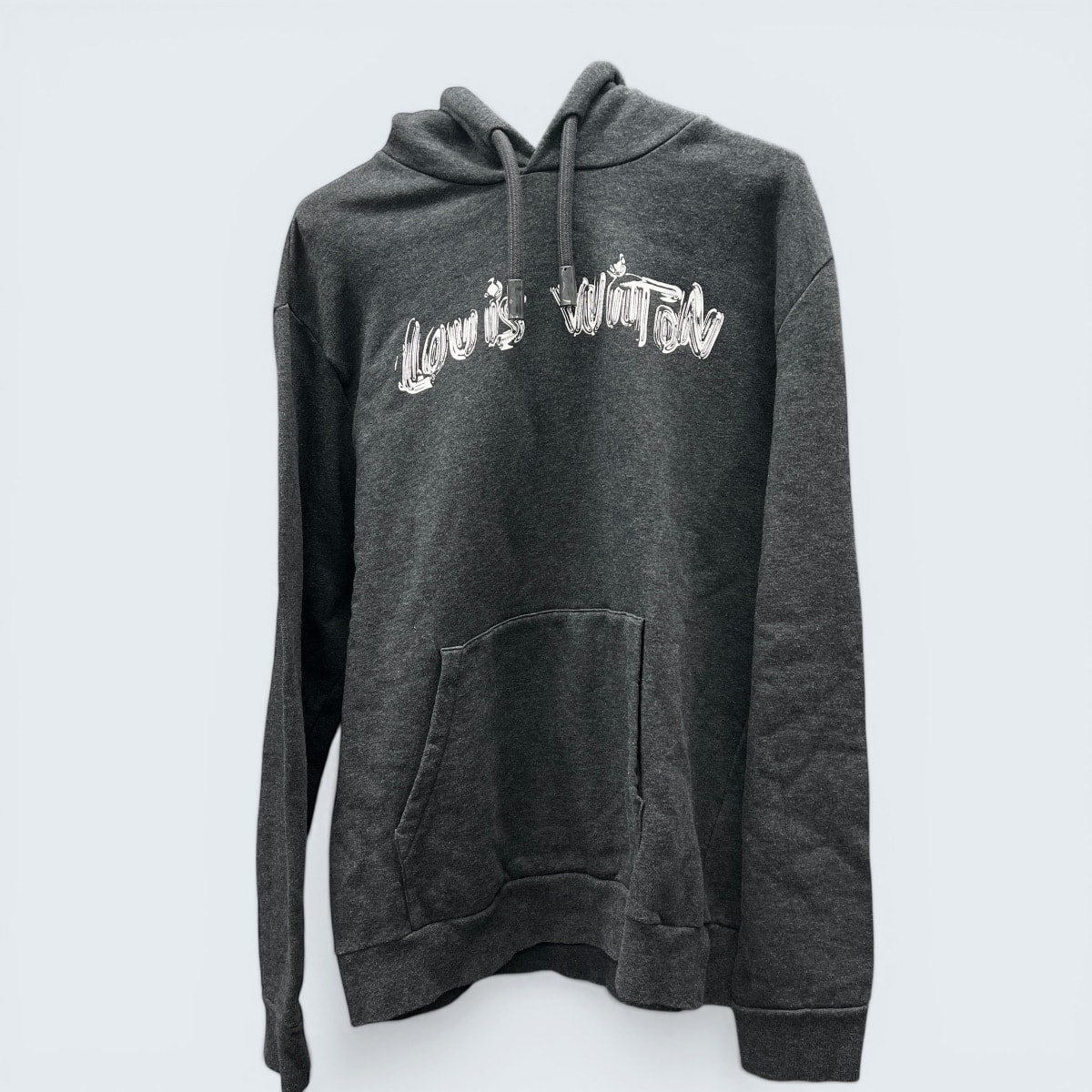 LOUIS VUITTON 美品 ルイヴィトン 24SS シグネチャー グラフィティロゴ フーディ パーカー RM241MQ UYR HQY47W コットン ダークグレー #XL スウェット ロゴ LV ヴィトン ABランク 中古 鑑定済 ヴィトンパーカー