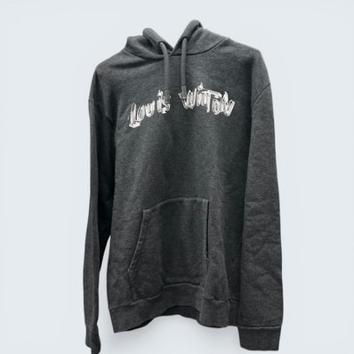 LOUIS VUITTON 美品 ルイヴィトン 24SS シグネチャー グラフィティロゴ フーディ パーカー RM241MQ UYR HQY47W コットン ダークグレー #XL スウェット ロゴ LV ヴィトン ABランク 中古 鑑定済 ヴィトンパーカー