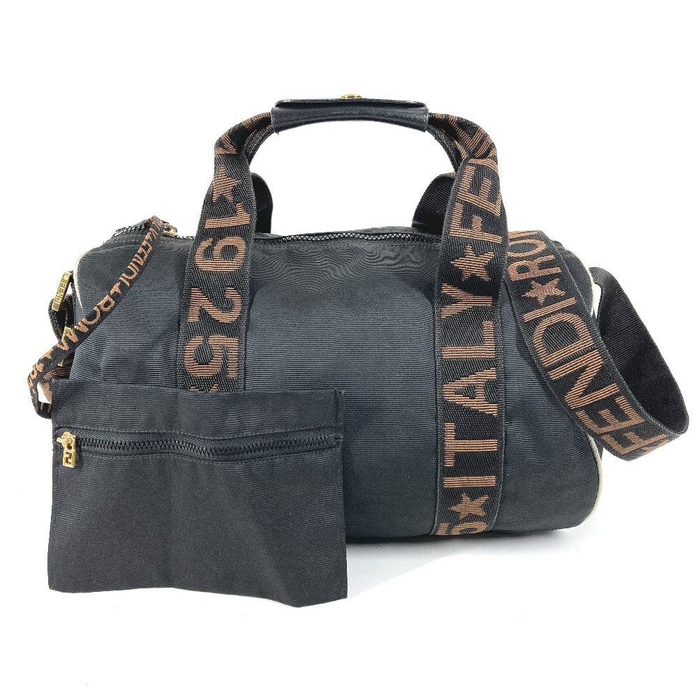 フェンディ FENDI ロゴ ミニボストンバッグ ヴィンテージ カバン 斜め掛け ハンドバッグ 筒形 ショルダーバッグ ナイロン ブラック