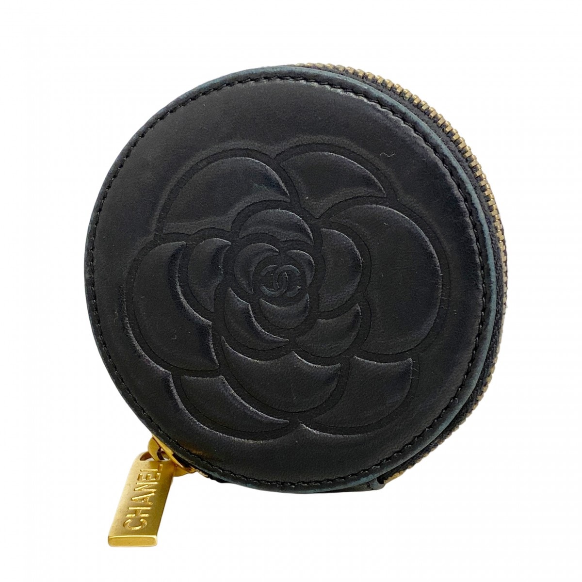 ★SALE【6cd5869-k】シャネル コインケース カメリア ラムスキン ブラック ゴールド金具【中古】レディース