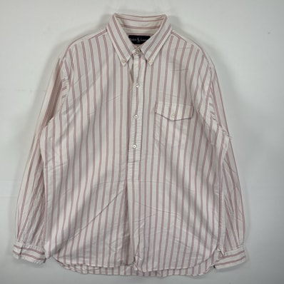 古着 ラルフローレン RALPH LAUREN 長袖シャツ グランパシャツ プルオーバー フラップポケ L ホワイト系 ストライプ メンズ