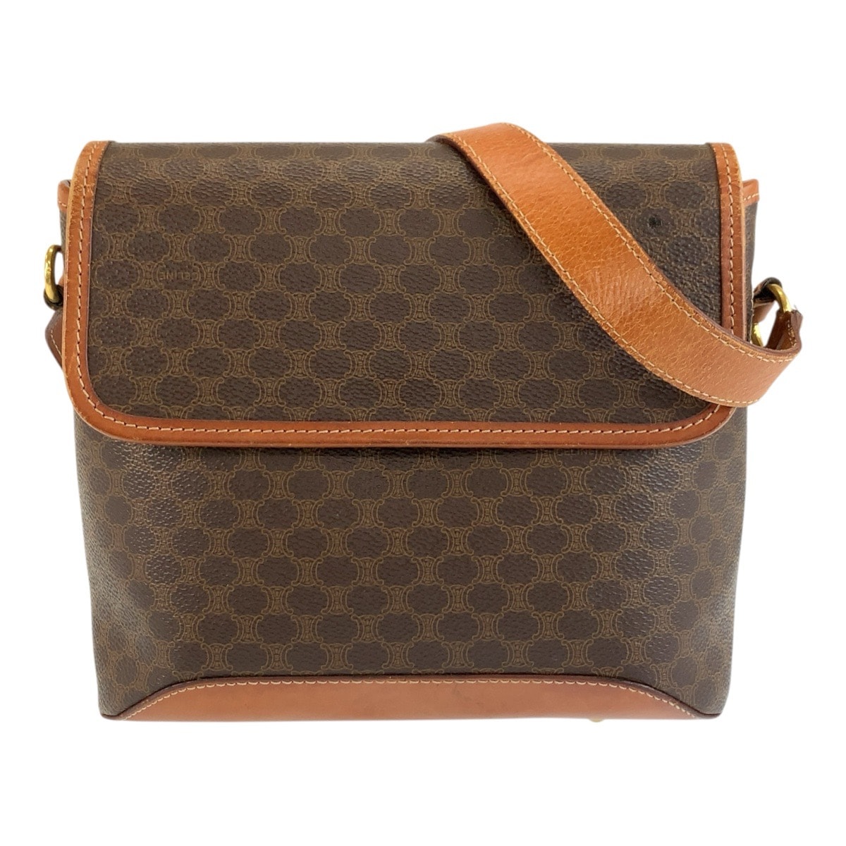 CELINE セリーヌ ヴィンテージ マカダム ブラウン ゴールド金具 PVC レザー/ ショルダーバッグ ポシェット 1-0291791 【中古】