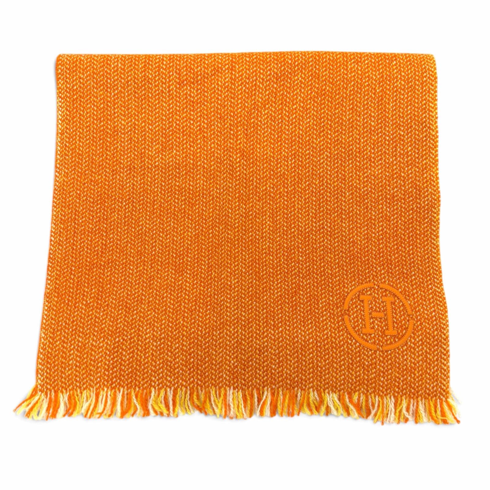 極美品 エルメス マフラー カシミヤ100% Hロゴパッチ グラニット