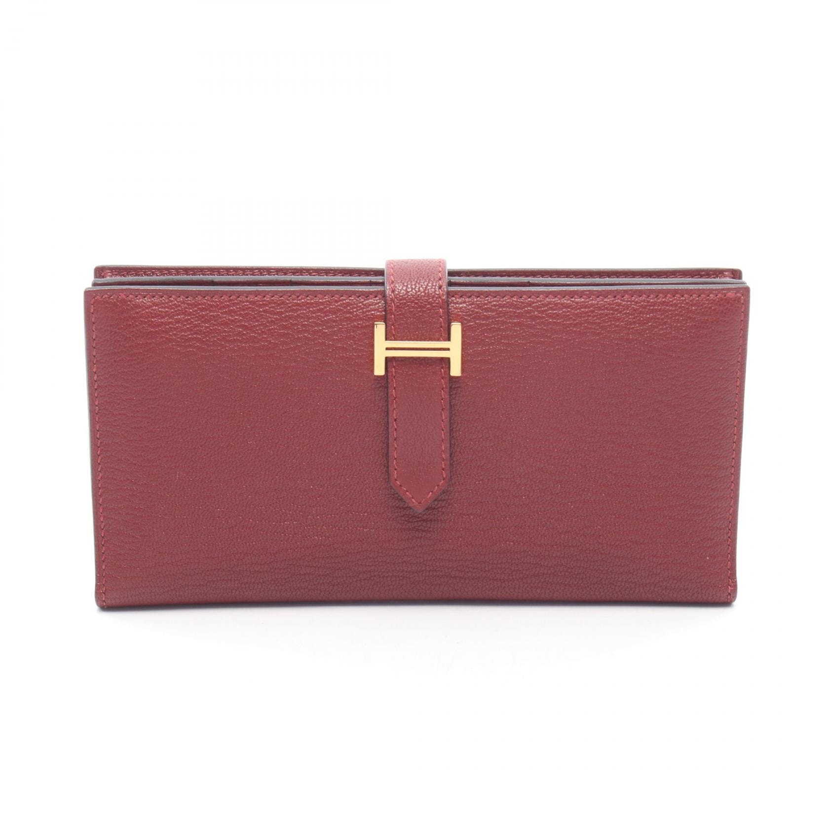 エルメス HERMES ベアンスフレ ルージュアッシュ 二つ折り長財布 財布 レザー シェーブル ルージュアッシュ U刻印(2022年製造) レディース ボルドー系 039078CC 【中古】