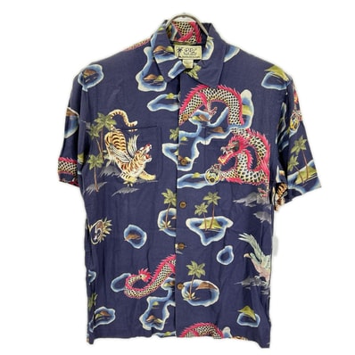 ダブルアールエル 782733266001 ブルー レーヨン TROPICAL PRINT HAWAIIAN CAMP SHIRTS XS