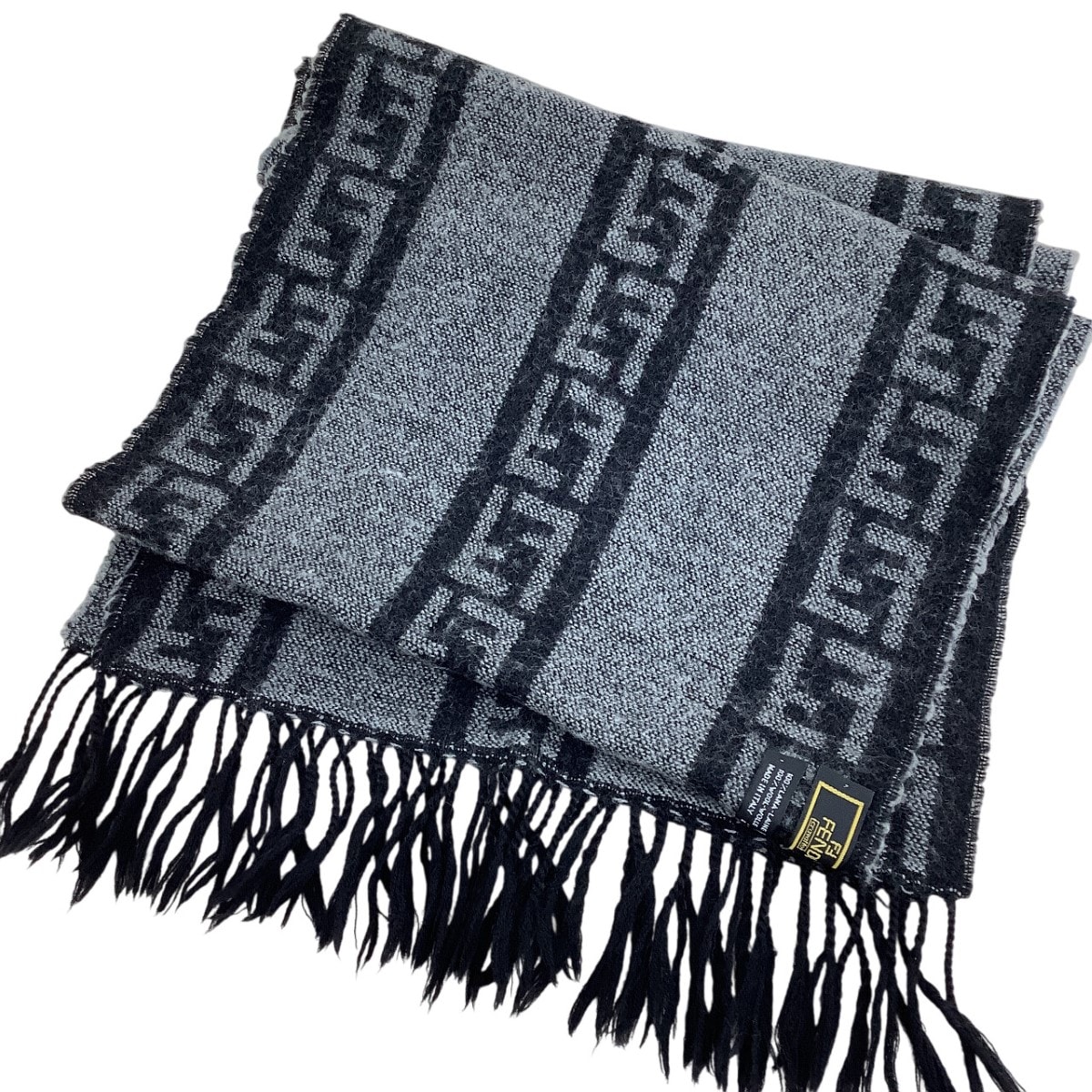 C (やや傷や汚れあり)】FENDI フェンディ ズッカ柄 フリンジ マフラー