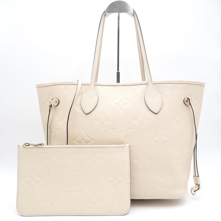 LOUIS VUITTON(ルイ・ヴィトン)ネヴァーフルMM モノグラム・アンプラント トートバッグ アイボリー系 レザー ゴールド金具 ポーチ付き レディース【中古】