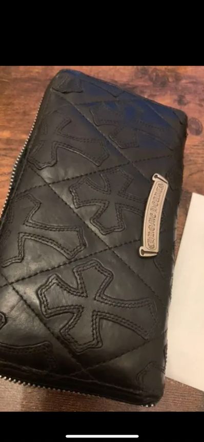 Chrome Hearts REC F Zip Cemetary Quilled Leather Wallet "Black"