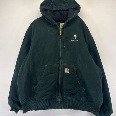 古着 カーハート Carhartt ダック ジャケット アクティブジャケット フルジップ ワンポイント ワーク パーカー グリーン系 メンズ
