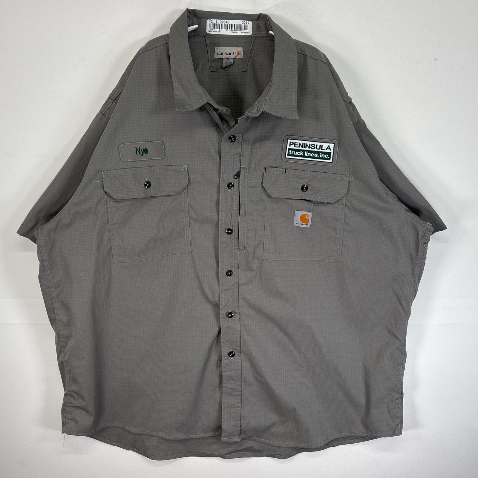 古着 カーハート Carhartt 半袖シャツ ワーク 作業着 リップストップ 大きいサイズ ワンポイント ロゴ 3XL  グレー 無地 メンズ