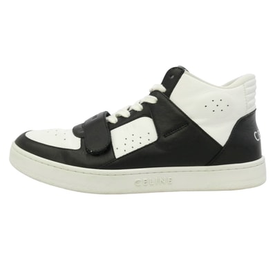 CELINE セリーヌ TRAINER CALFSKIN MID レザー ハイカット スニーカー ブラック系 ホワイト系 42【中古】