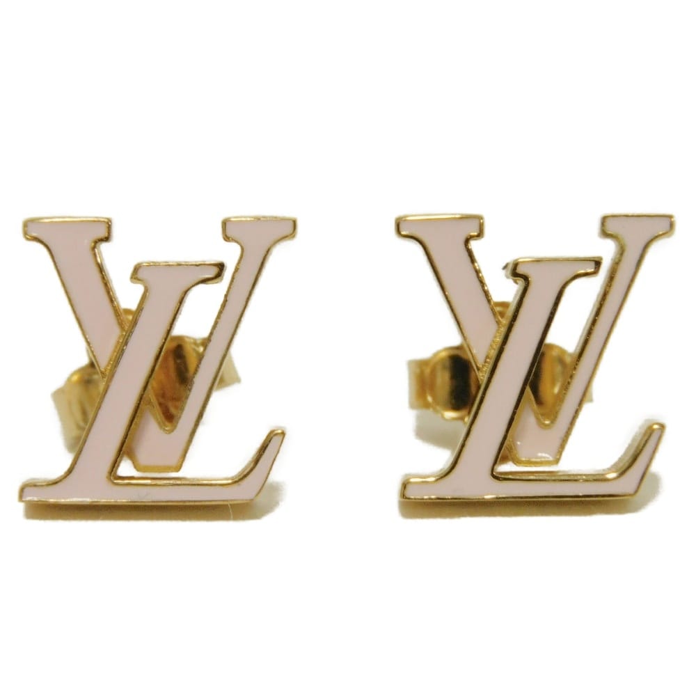LOUIS VUITTONL ルイ・ヴィトン LV アイコニック LVシグネチャー パステル ゴールド スタンド ロゴ エナメル ライトピンク ピアス M01136