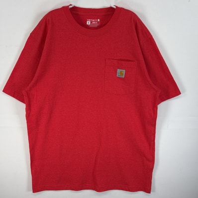 古着 カーハート Carhartt 半袖Tシャツ ワンポイント ロゴ 胸ポケ クルーネック M レッド 無地 メンズ