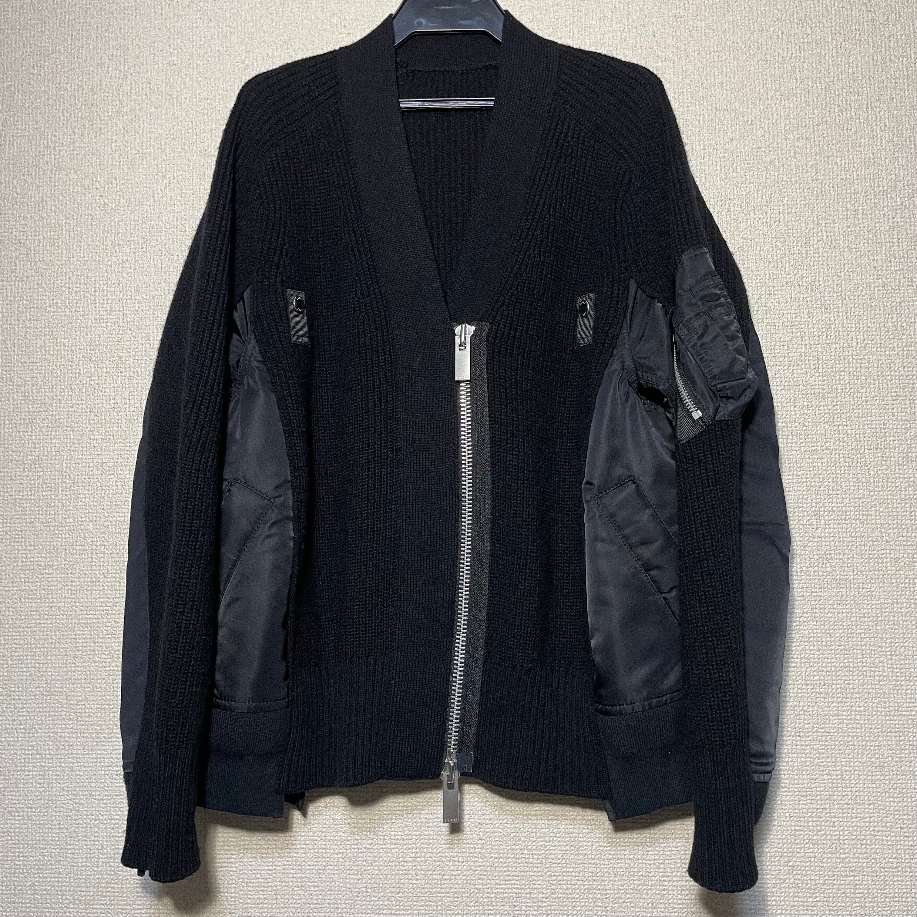 sacai Wool Knit x Nylon Twill Cardigan "Black/Black"