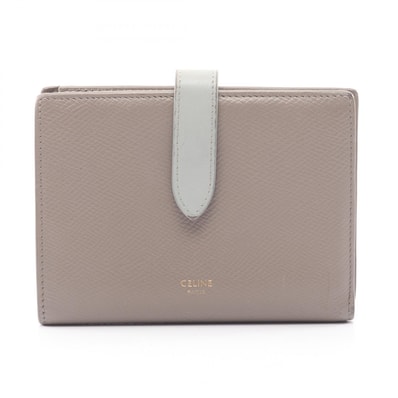 セリーヌ CELINE ミディアムストラップウォレット 二つ折り財布 財布 レザー レディース グレー系 / ブルー系 【中古】