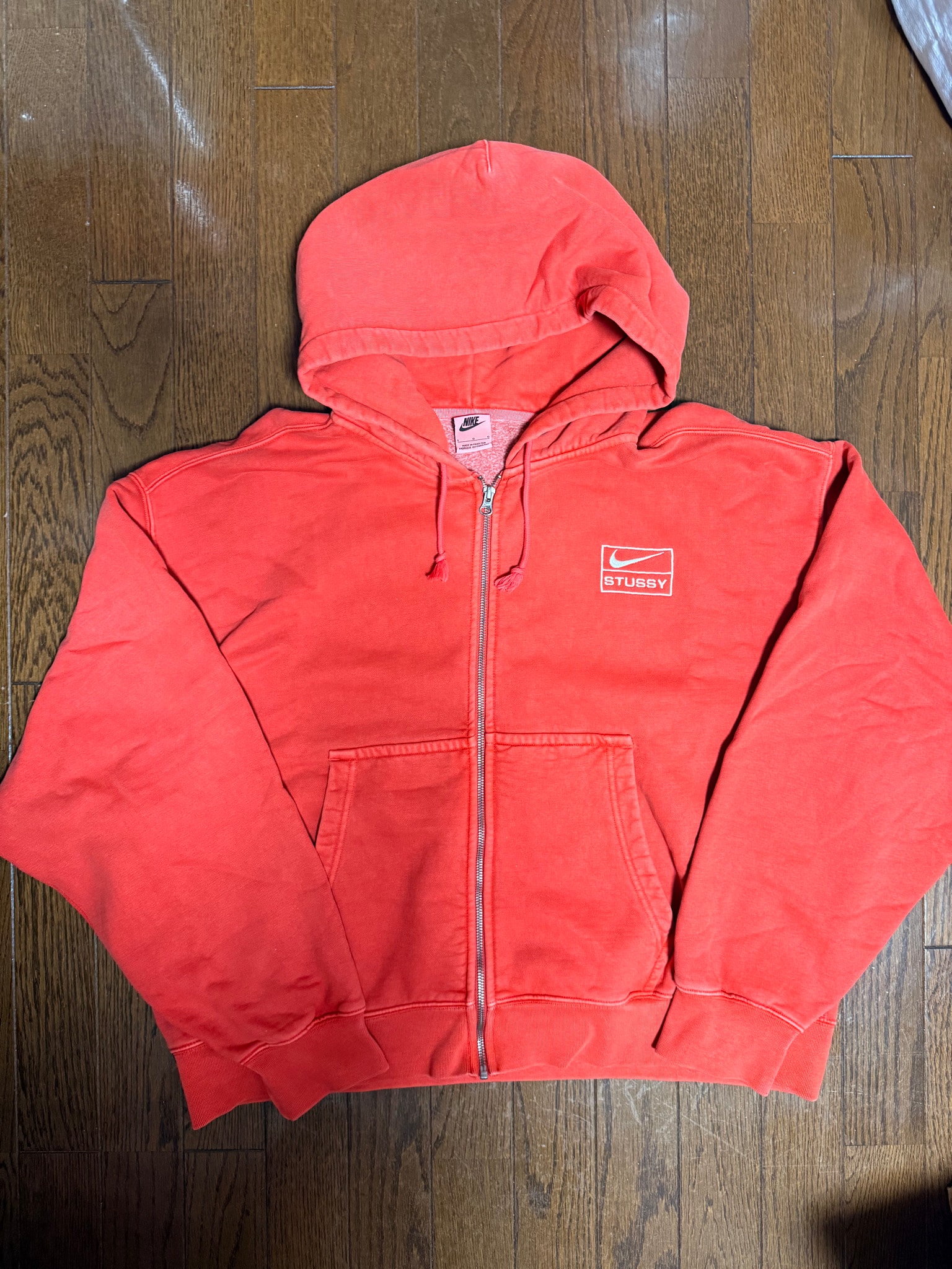 Nike x Stussy Full-Zip Pigment Dyed Fleece Hoodie (US Size) "Habanelo Red" FJ9161-642