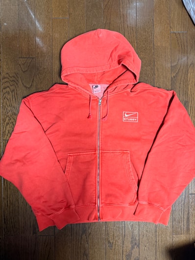 Nike x Stussy Full-Zip Pigment Dyed Fleece Hoodie (US Size) "Habanelo Red" FJ9161-642