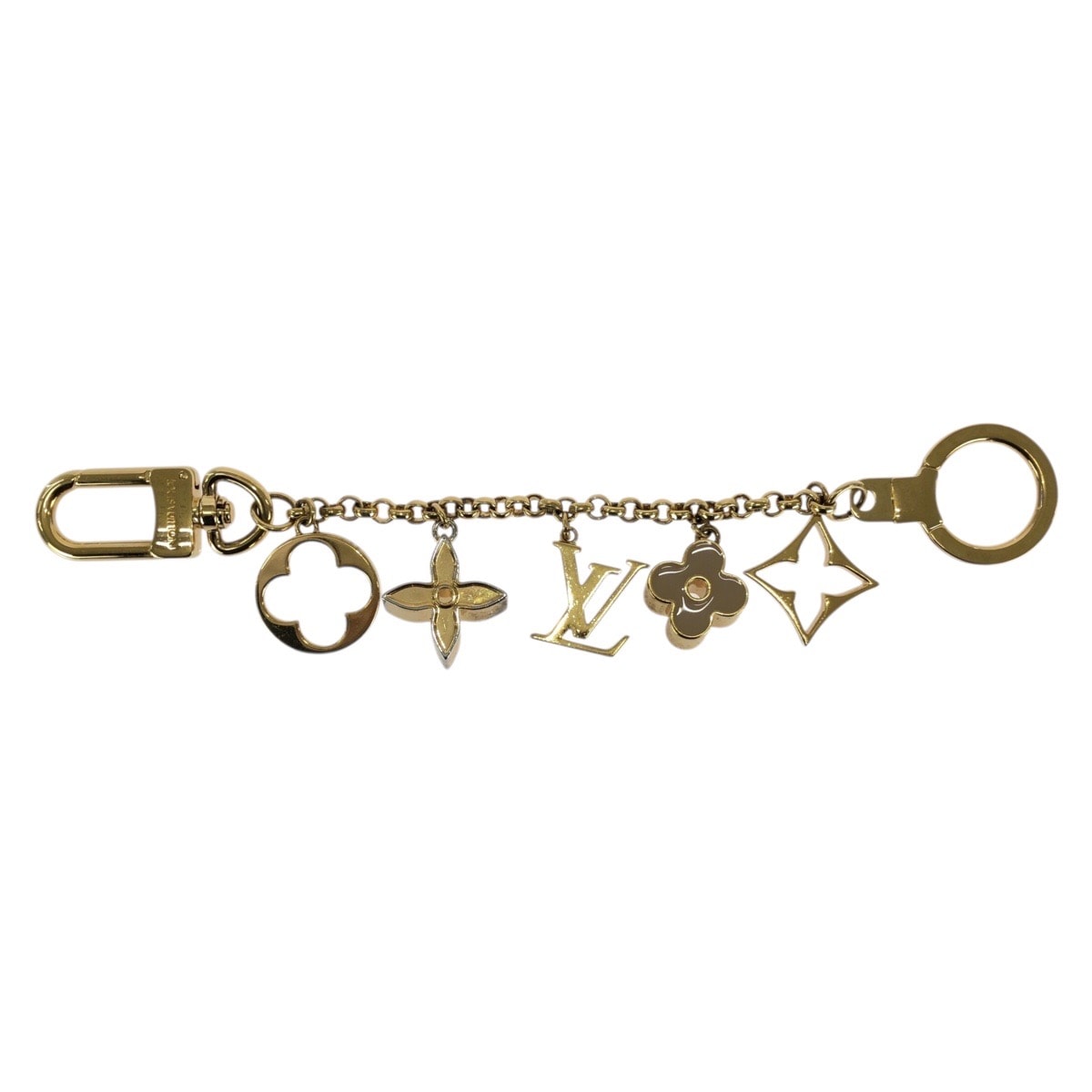美品 LOUIS VUITTON ルイヴィトン フルール ドゥ モノグラム ゴールド メタル キーホルダー バッグチャーム 601537 【中古】
