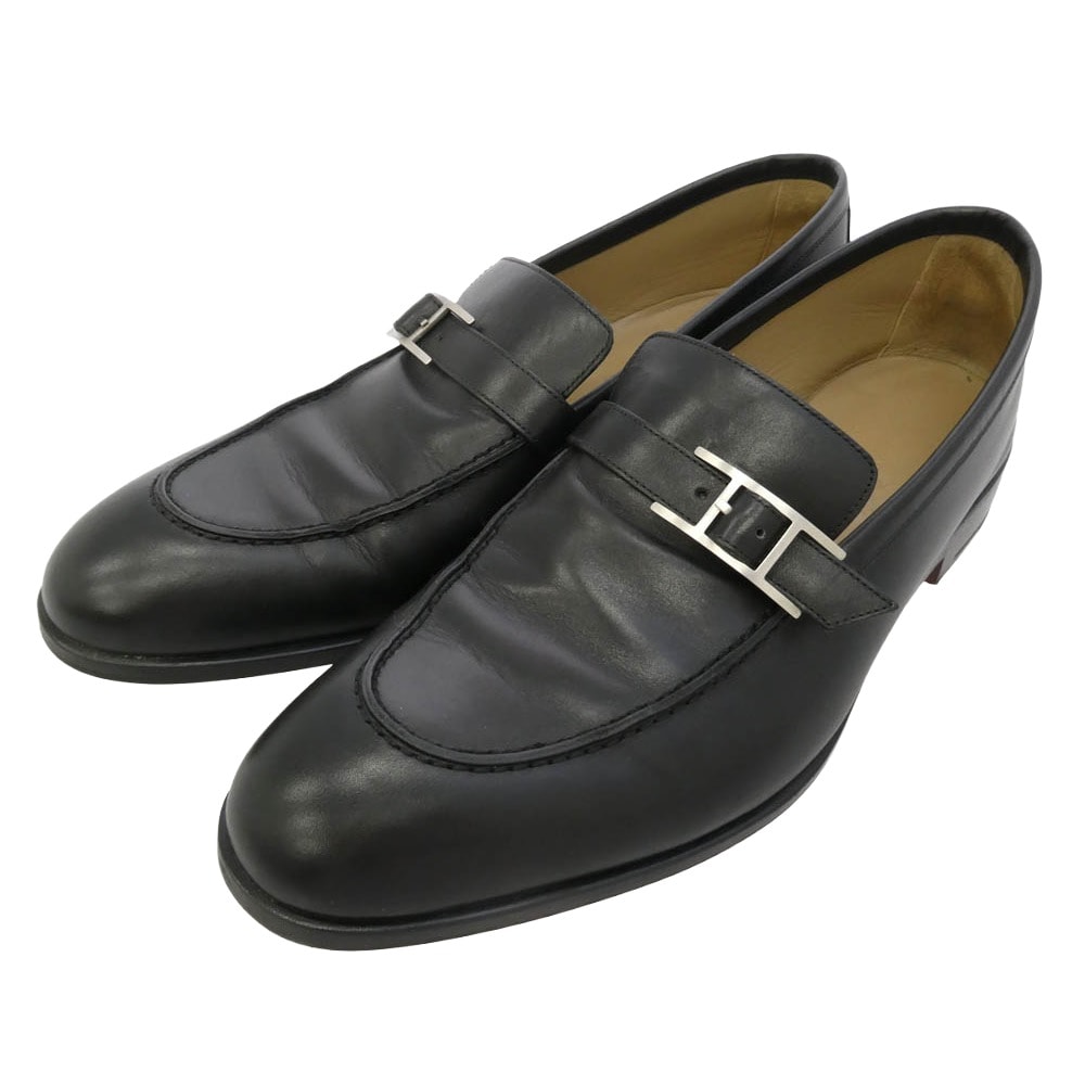 HERMES エルメス 171435ZH モントレー モカシン レザーシューズ ブラック系 42【中古】