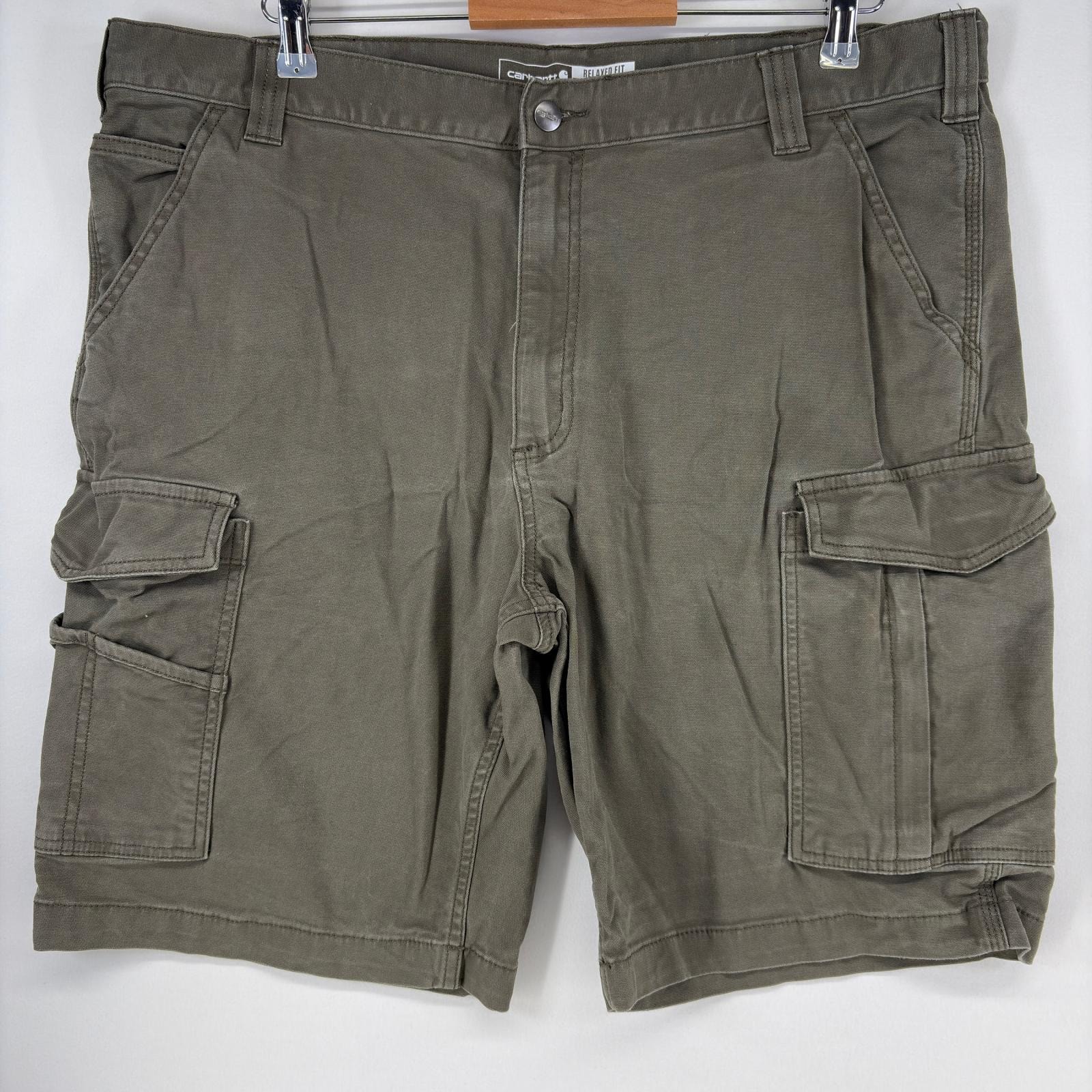 古着 カーハート Carhartt ダック ショートパンツ カーゴ サイドポケット ワンポイント ジップフライ ハーフ w40  グリーン系 メンズ