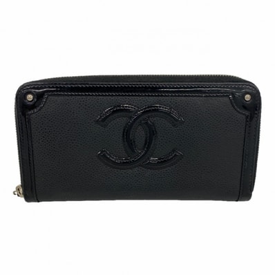 【6dc2897-k】シャネル 長財布 レザー ブラック シルバー金具【中古】レディース
