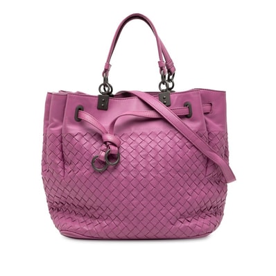 ボッテガヴェネタ イントレチャート ハンドバッグ ショルダーバッグ 2WAY パープル レザー レディース BOTTEGAVENETA 【中古】