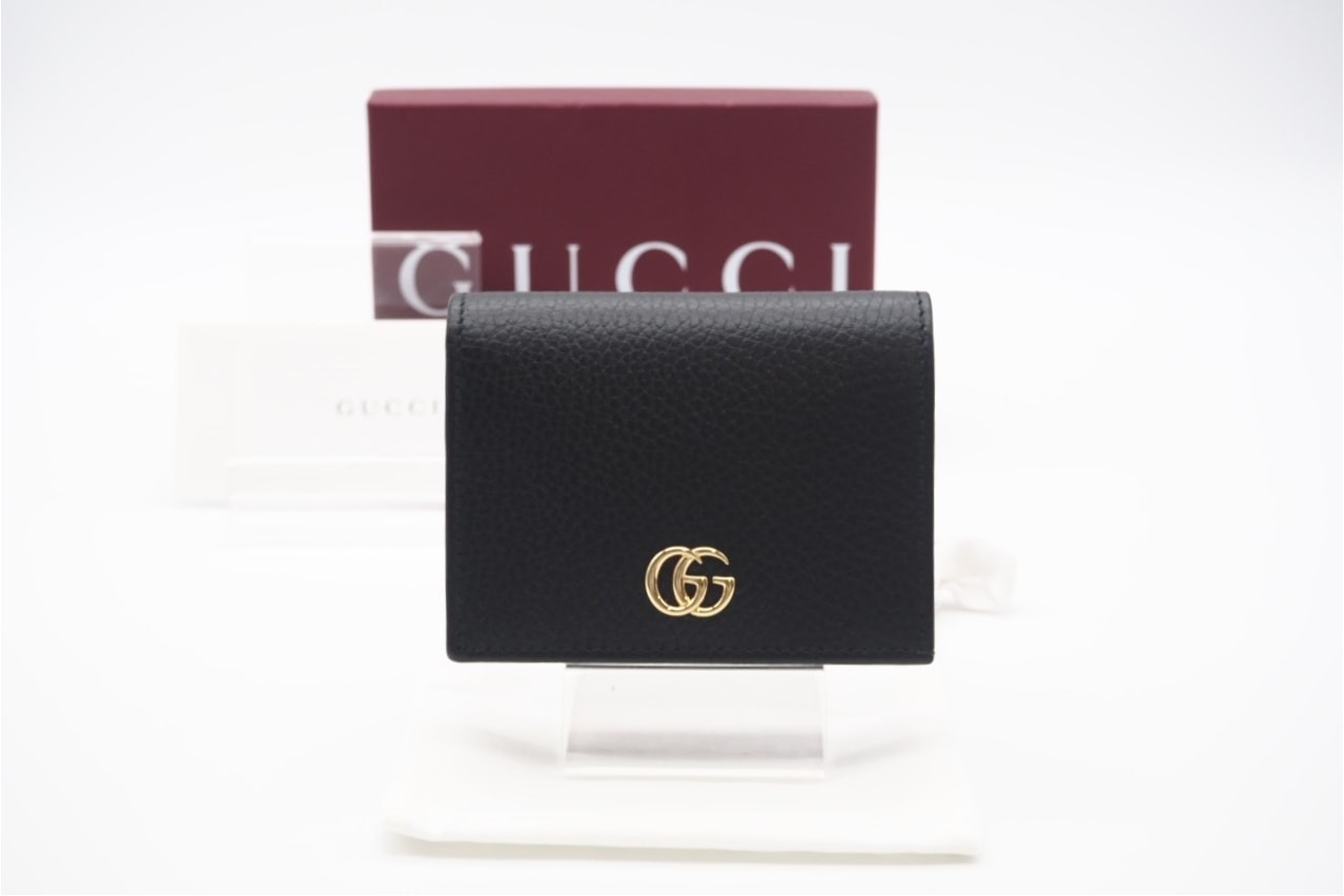 美品 GUCCI グッチ GGマーモント レザー コンパクトウォレット 456126 二つ折り財布 ブラック レザー レディース