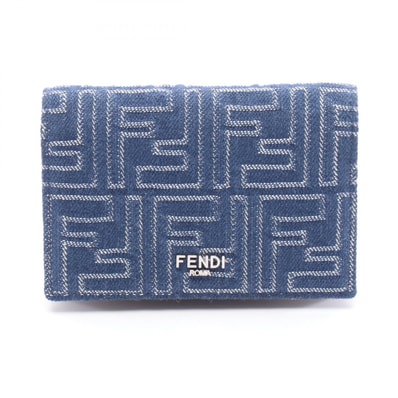 フェンディ FENDI カードケース アクセサリー デニム レザー メンズ ネイビー系 / ブラウン系 7M0222AUGOF1SCG 【中古】