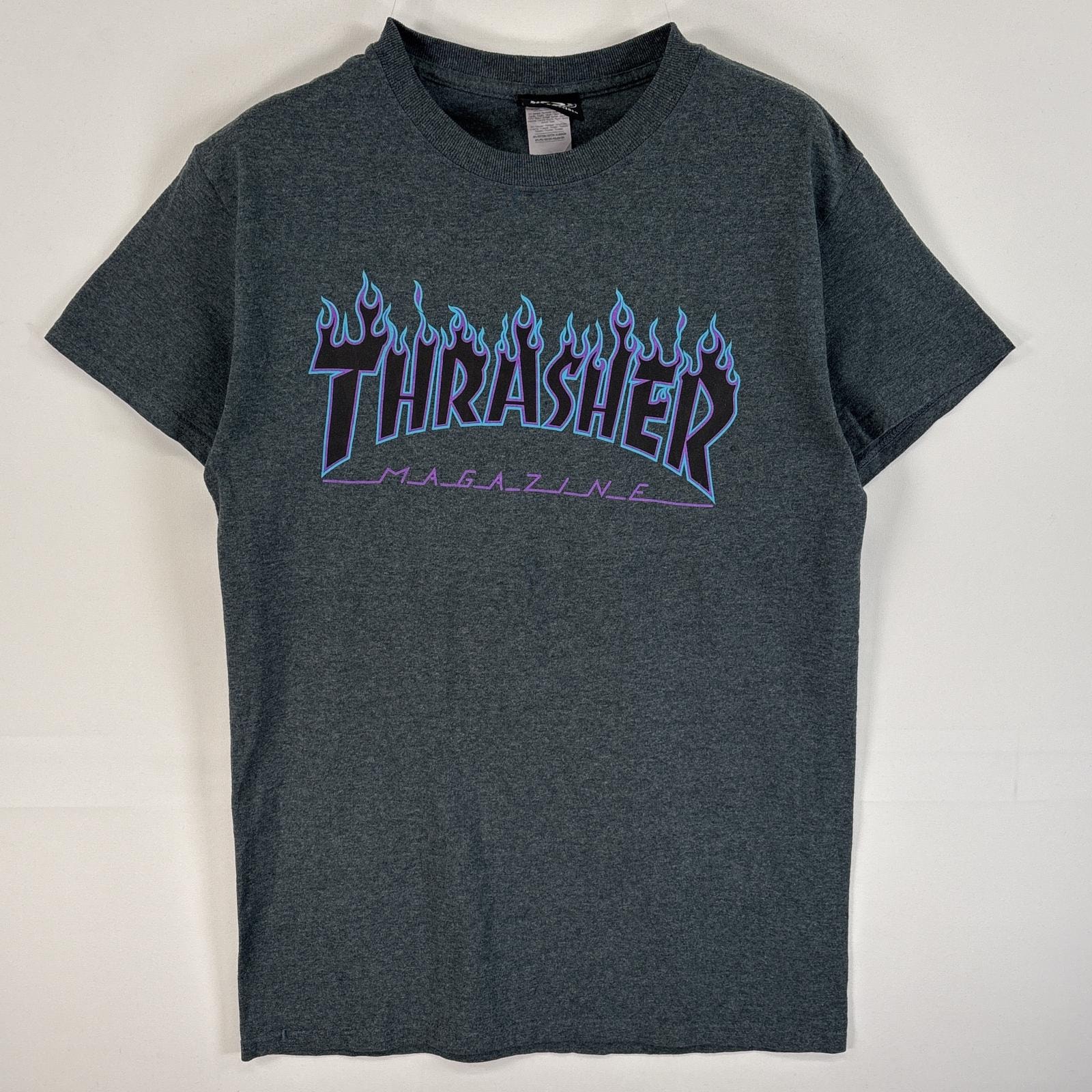 古着 スラッシャー THRASHER 半袖Tシャツ プリント ロゴ ファイヤーデザイン スケボー S グレー系 メンズ
