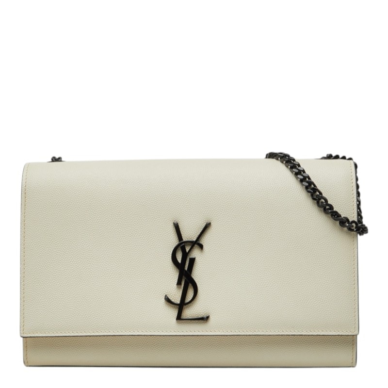 サンローラン カサンドラ ケイト YSLロゴ チェーン ショルダーバッグ 364021 ホワイト ブラック レザー レディース SAINT LAURENT 中古