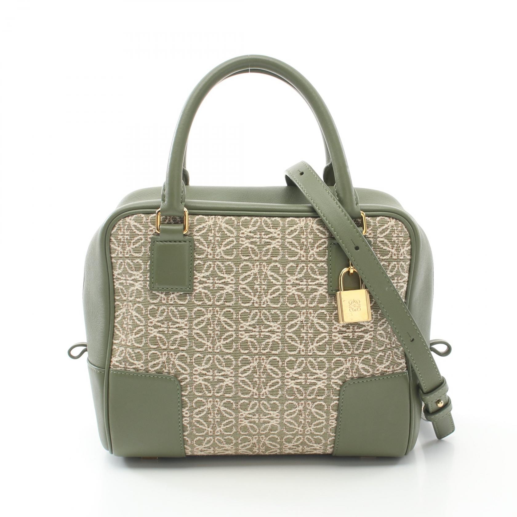 ロエベ LOEWE アマソナ19 ハンドバッグ バッグ キャンバス レザー レディース グリーン系 / ベージュ系 【中古】