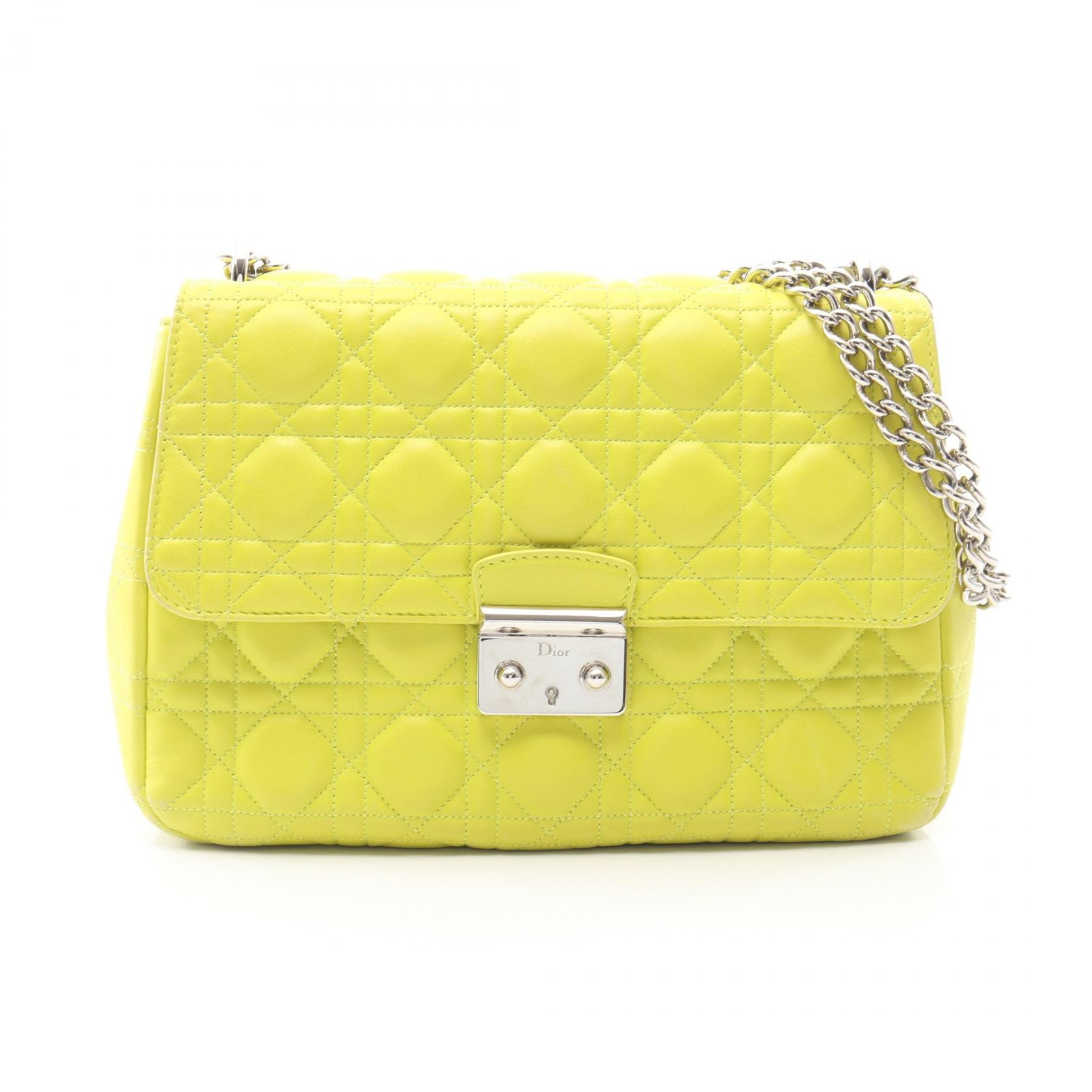 ディオール Dior ニューロック カナージュ ネオンカラー ショルダーバッグ バッグ レザー レディース グリーン系 【中古】