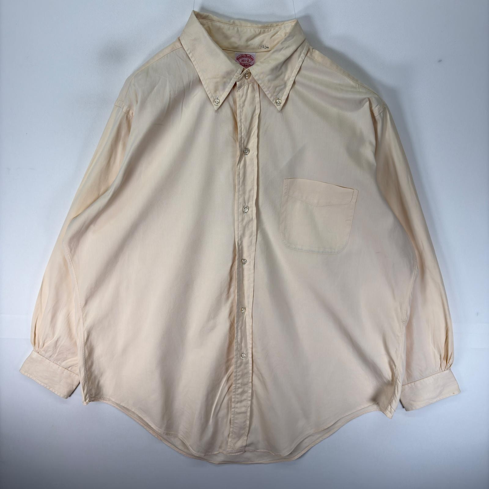 古着 80's/80年代 ヴィンテージ ブルックスブラザーズ Brooks Brothers 長袖シャツ ボタンダウン 6ボタン L  イエロー系 無地 メンズ