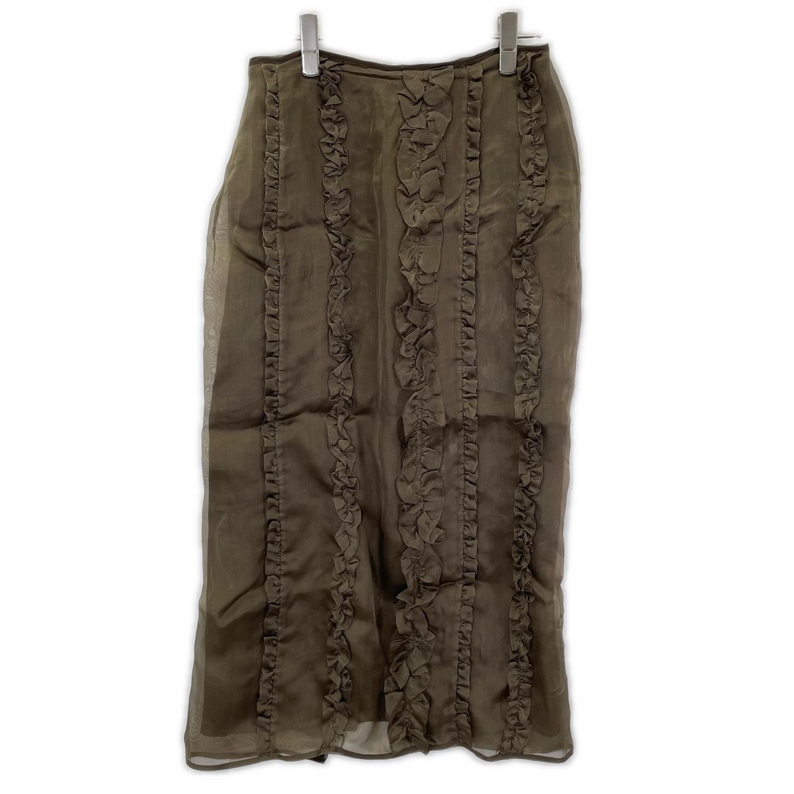 セシリーバンセン 3.24RTW17008 ブラウン シルク100 OCEAN SKIRT ラッフルペンシルラインフリルスカート UK8