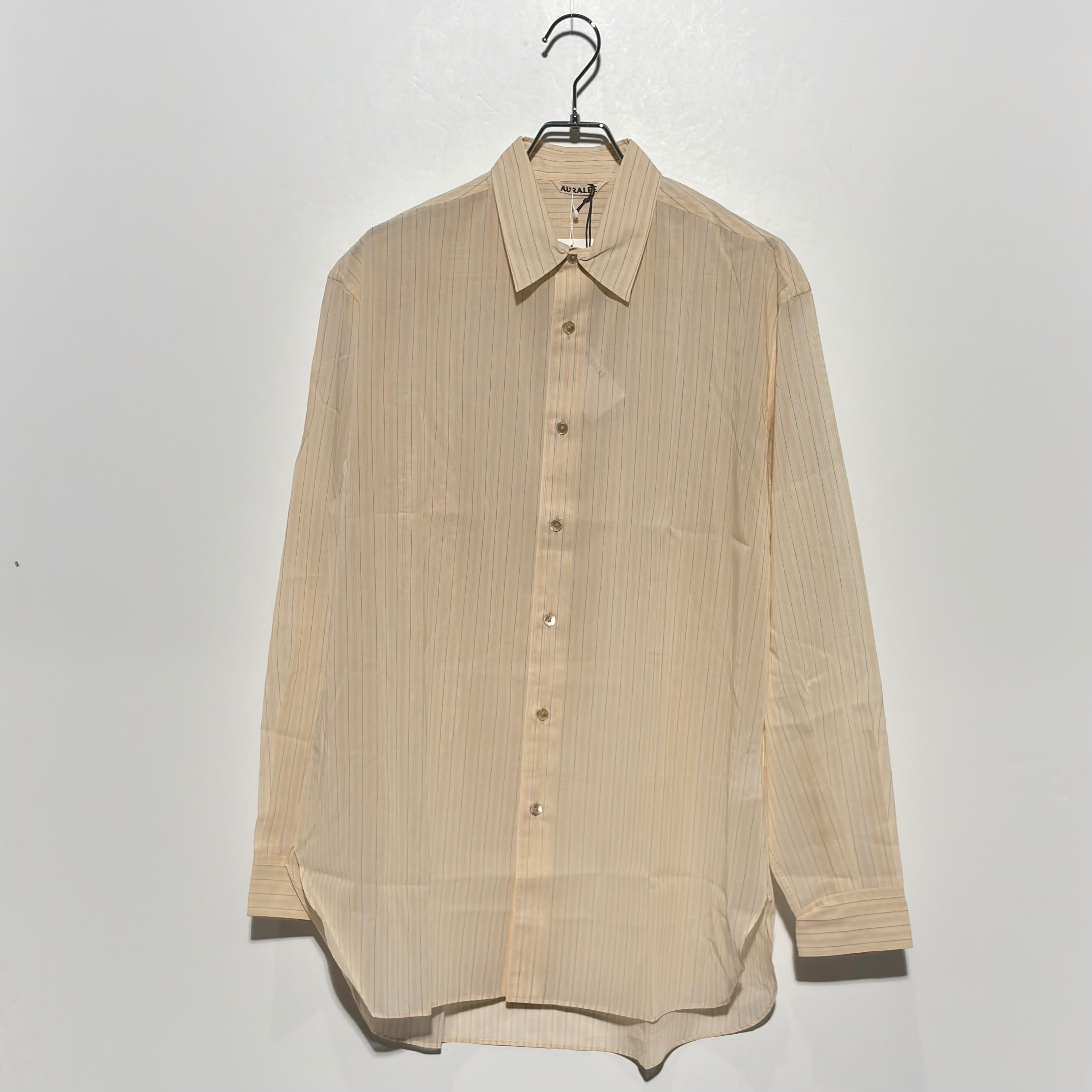 AURALEE 24SS Hard Twist Finx Organdy Stripe Shirt "Beige"
