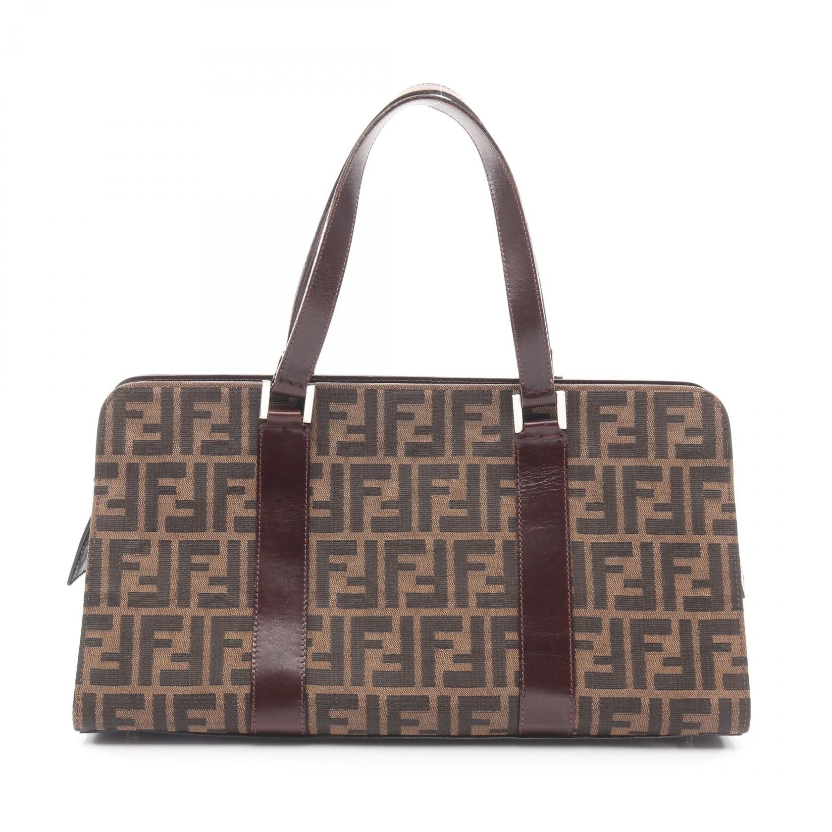 フェンディ FENDI ズッカ ハンドバッグ バッグ キャンバス レザー レディース ブラウン系 【中古】