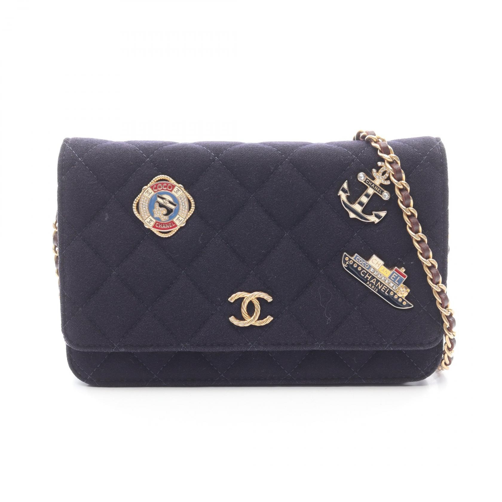 シャネル CHANEL マトラッセ マリンチャーム ショルダーバッグ バッグ ウール レザー レディース ネイビー系 / ブラウン系 【中古】
