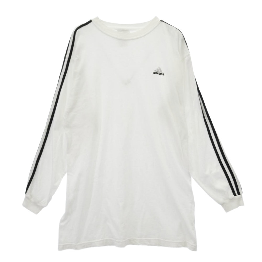 adidas アディダス 90s~00s ロゴ刺繍 3ストライプ クルーネック 長袖 Tシャツ カットソー ホワイト系 M【中古】