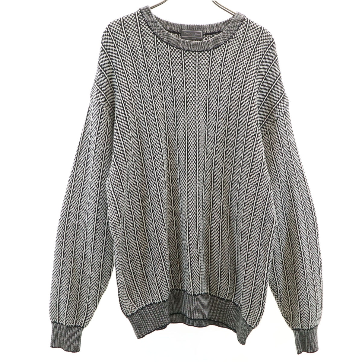 Christian Dior MONSIEUR クリスチャンディオール ムッシュ 90s オールド ストライプ柄 長袖 セーター M ホワイト ニット
