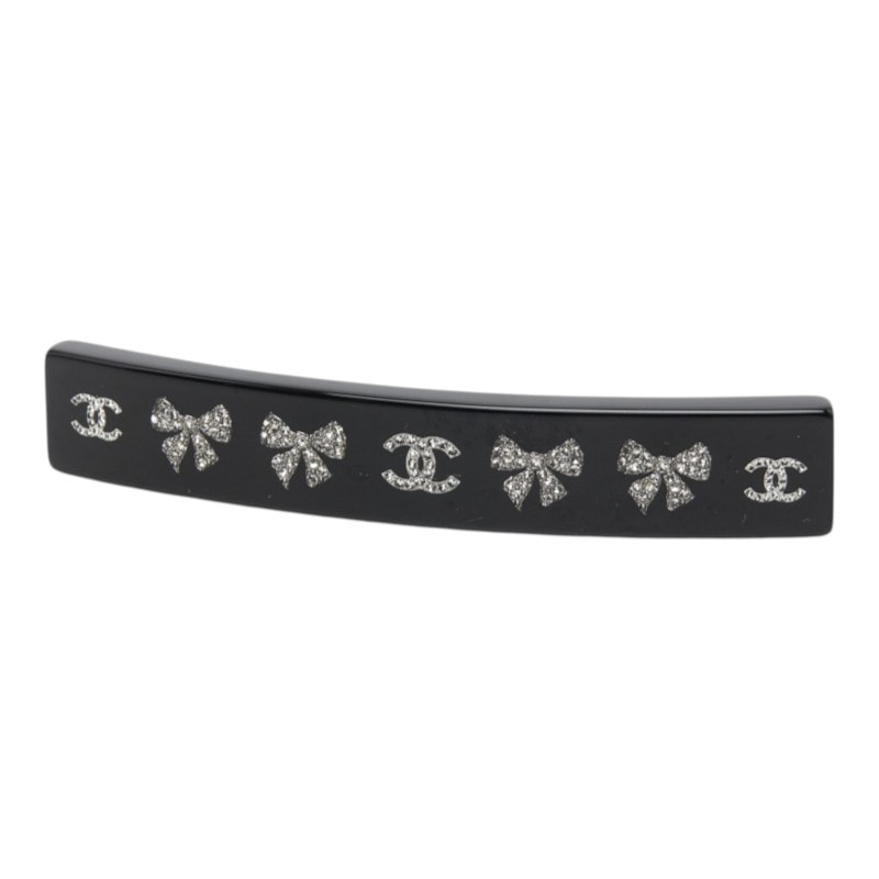 シャネル ココマーク リボン バレッタ ヘアアクセサリー 10A ブラック シルバー プラスチック メタル レディース CHANEL 中古